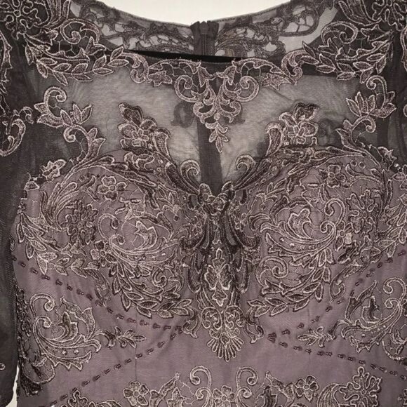 Elegant Gray Lace Half-Sleeve High-Low Evening Dress Size 10 - Picture 4 of 13